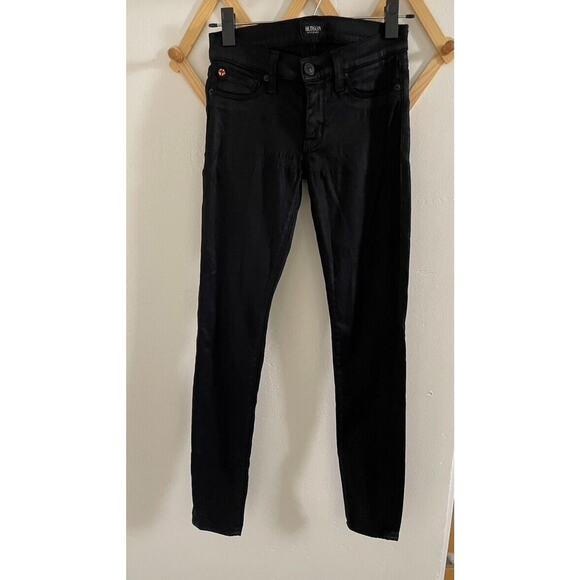 Hudson Pants Women's 24 Black Shiny Coated Mid Rise Skinny Jeans Cigarette - Picture 1 of 7